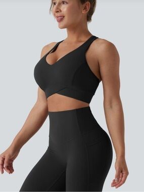 Halara Speedwave Sports Bra Women's Ultra Support Padded Racerback Black Size L